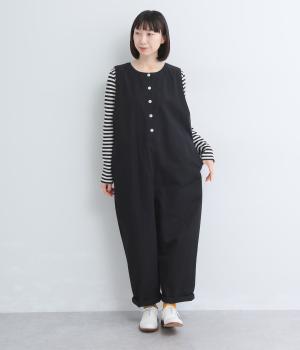 コットンナイロンワッシャーオールインワン(ブラック-F)