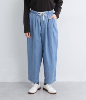 ライトオンスコットンリネンデニム2タックワイドテーパードパンツ