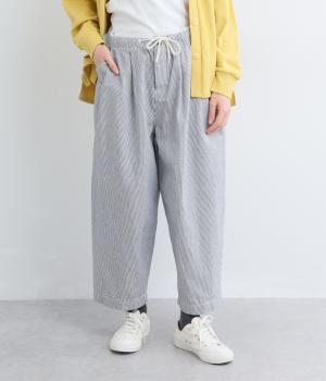 ライトオンスコットンリネンデニム2タックワイドテーパードパンツ(ヒッコリー-F)