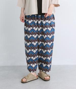 コットンリネン平織(北欧柄)イージーパンツ(ダークネイビー-F)