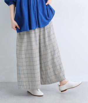 コットンリネン先染チェックペンギンパンツ(グレーチェック-F)