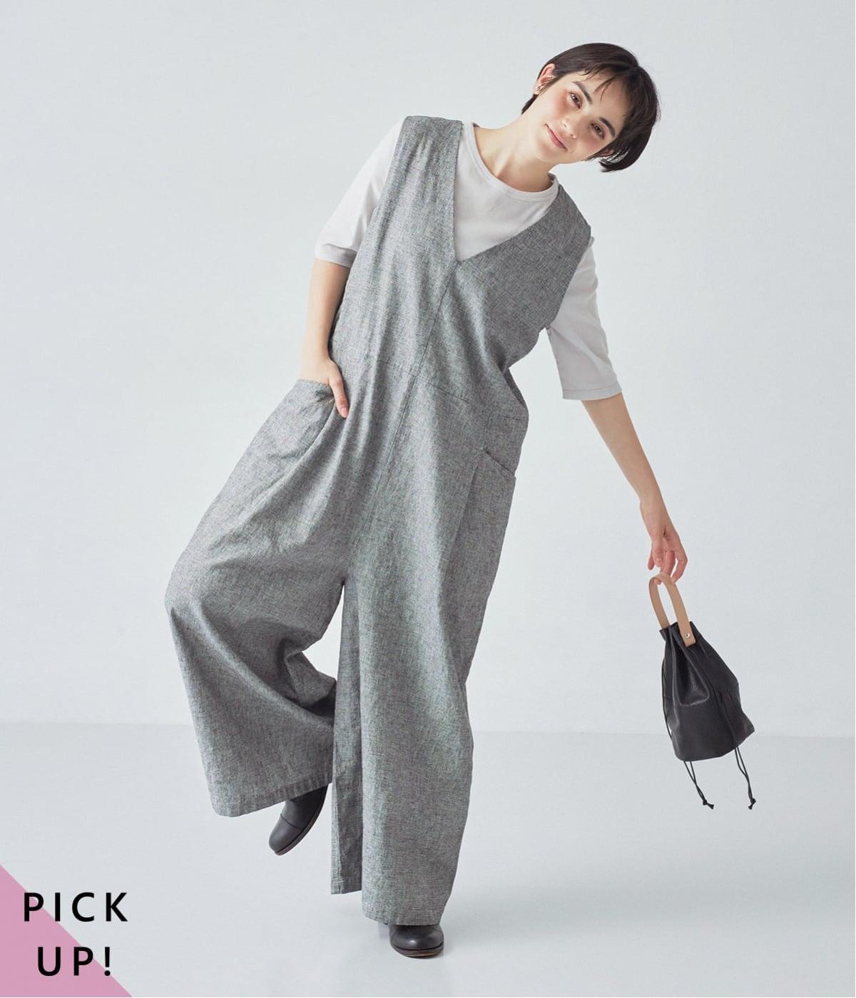 コットンリネンサイドポケットサロペット(ハウンドトゥース-F)