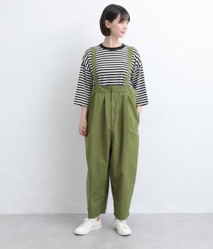 コットン高密度タイプライターサロペットパンツ(オリーブ-F)