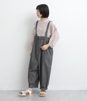 コットン高密度タイプライターサロペットパンツ(ブラックシャンブレー-F)