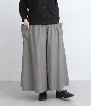 コットンタイプライターワッシャーサイドポケットガウチョパンツ(ブラックシャンブレー-F)