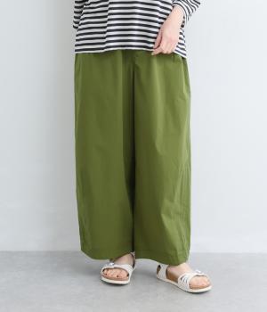 コットン高密度タイプライター裾ダーツワイドパンツ(オリーブ-F)