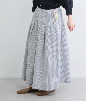 コットンリネン平織りシャンブレーサイドリボンタックスカート