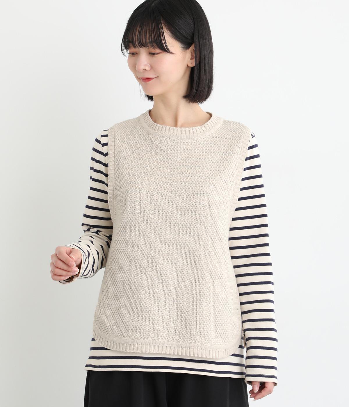 コットンニットサイドスリットベスト(鹿の子編み)(バニラ-F)