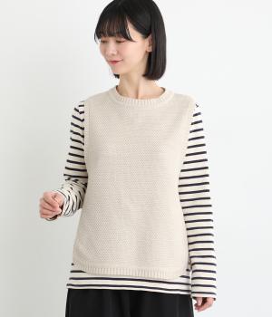 コットンニットサイドスリットベスト(鹿の子編み)(バニラ-F)