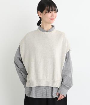 コットンニット2wayサイドオープンベスト(オートミール-F)