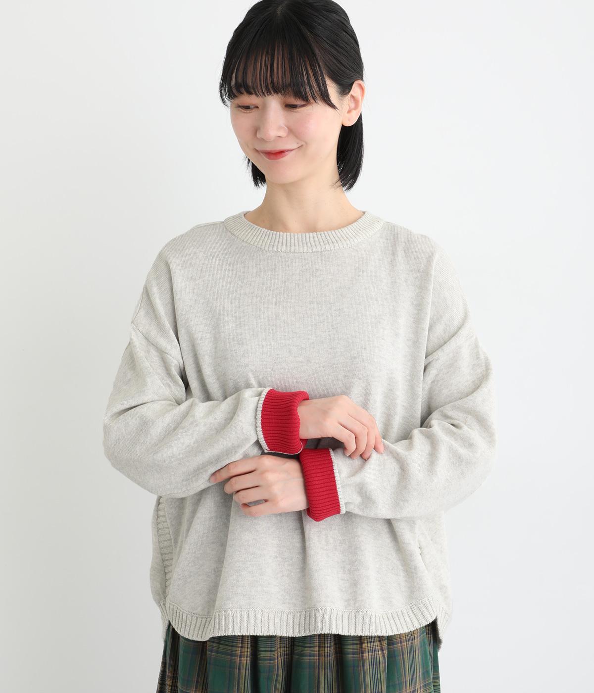 コットンニットラウンドヘムワイドプルオーバー(オートミール-F)