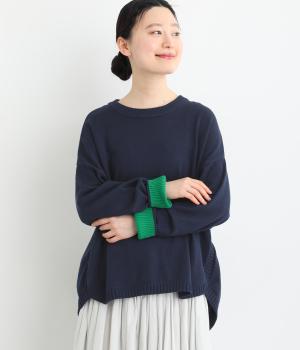 コットンニットラウンドヘムワイドプルオーバー(ネイビー-F)