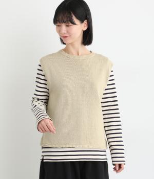 コットンテープヤーンサイドスリットベスト(グレージュ-F)