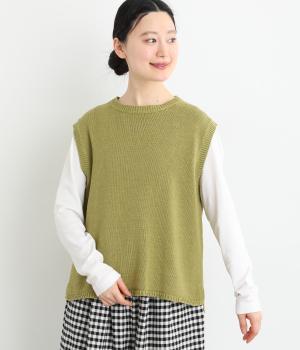 コットンテープヤーンサイドスリットベスト(ピスタチオ-F)