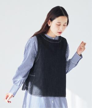 レギュラーオンスコットンリネンデニム2wayサイドポケットベスト(ダークインディゴ-F)