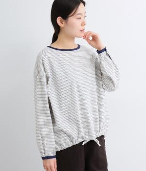 コットンリネン先染め配色パイピングプルオーバー(裾紐付き)(チェック-F)