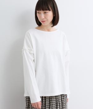 OE度詰め天竺フリル切替ボートネック(オフホワイト-F)
