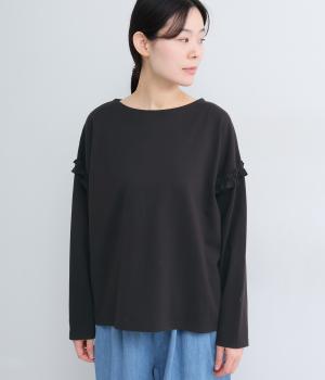 OE度詰め天竺フリル切替ボートネック(ブラック-F)