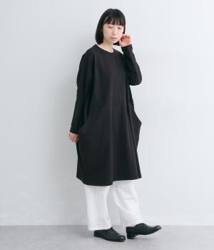 OE度詰め天竺切替サイドポケットコクーンチュニック(ブラック-F)