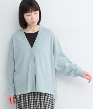 ミニ裏毛Vネックワイドカーディガン(スモーキーブルー-F)