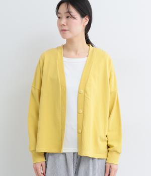 ミニ裏毛Vネックワイドカーディガン(イエロー-F)