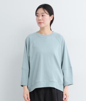 ミニ裏毛コクーン袖ラグランプルオーバー(8分袖)(スモーキーブルー-F)