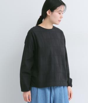 コットンクロスステッチ2wayドロストブラウス(ブラック-F)