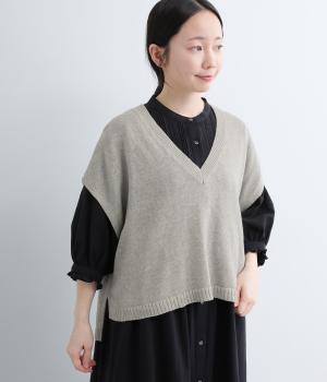 コットン強撚ニットVネックワイドベスト