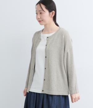 コットン強撚ニットクルーカーディガン(7分袖)(杢グレー-F)