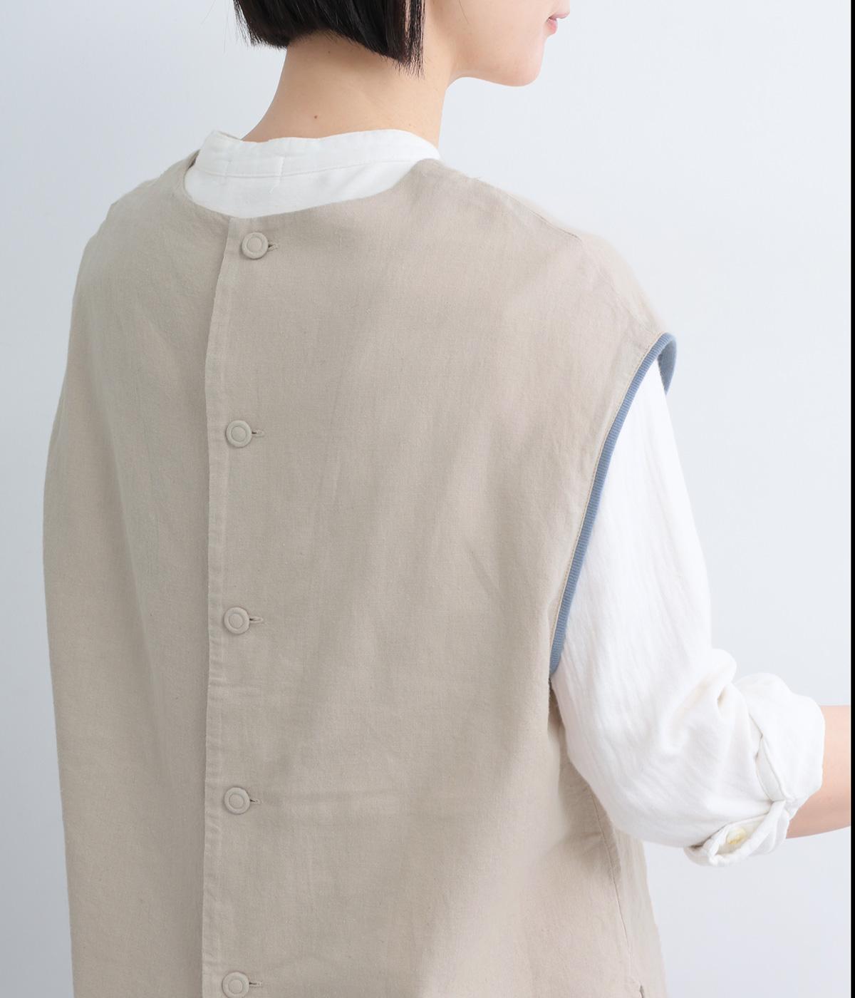 コットンリネンキャンバスAHリブ配色B釦FB差ベスト(サンドベージュ-F)