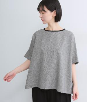 コットンリネンキャンバス襟リブ配色ワイドプルオーバー