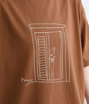 コットンラフィ天竺のぞき猫Tシャツ