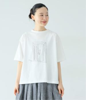 【5月下旬発売予定】コットンラフィ天竺のぞき猫Tシャツ(オフホワイト-F)