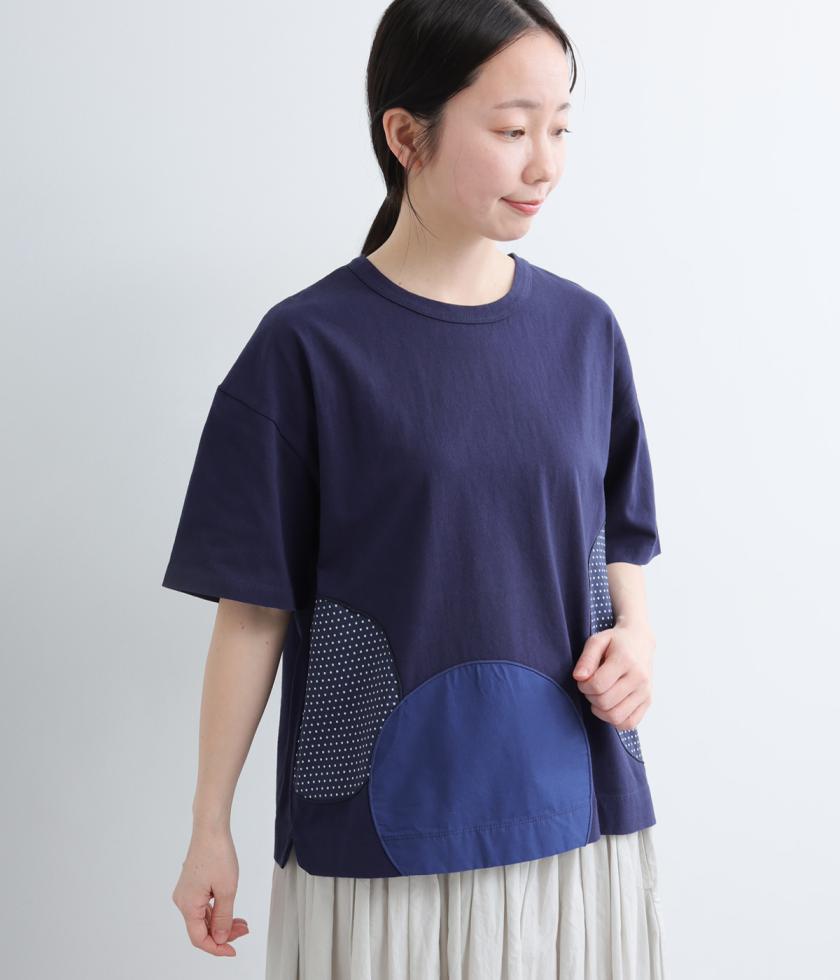 リサイクルコットン天竺(無地)×布帛サークルパッチワークTEE(半袖)