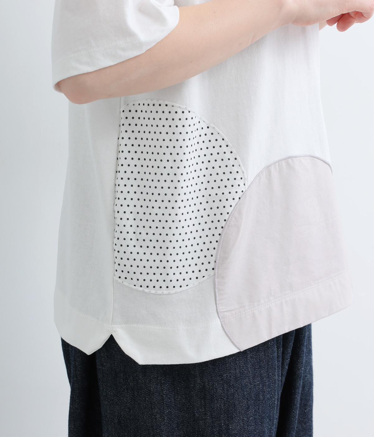 リサイクルコットン天竺(無地)×布帛サークルパッチワークTEE(半袖)(オフホワイト-F)