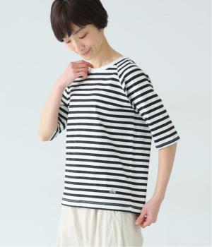 リサイクルコットン天竺(ボーダー)ラグランTEE(5分袖)(オフホワイト×ブラック-M)