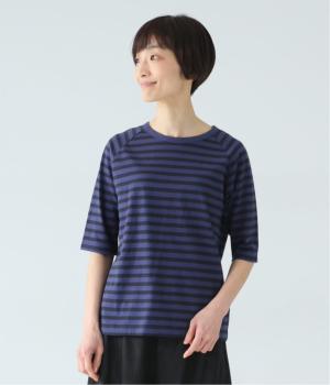 リサイクルコットン天竺(ボーダー)ラグランTEE(5分袖)(F/ネイビー×ダークネイビー-L)