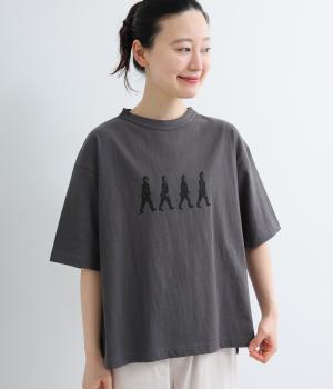 コットンラフィ天竺プリントTシャツ(チャコール-F)