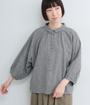 コットンリネン先染めFB差ドルマリーブシャツ(ブラックギンガム-F)