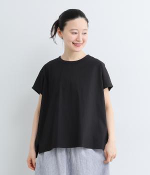 コットン天竺ブロード布帛切替フレンチプルオーバー(前身頃:布帛)(ブラック-F)