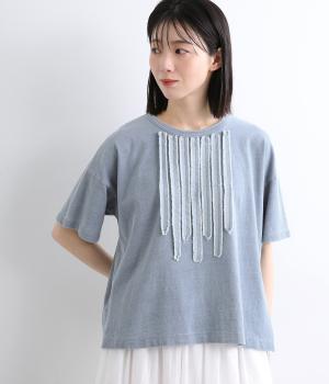 インディゴ天竺×ライトozコットンデニムINDIGO天竺×フリルデニムワイドTEE(半袖)