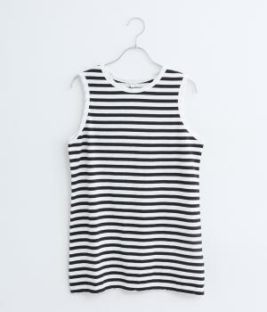 リサイクルコットン天竺(無地)ねじれタンクトップ2(オフホワイト×ブラック-L)