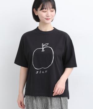 コットンラフィ天竺リンゴスターTシャツ(ブラック-F)