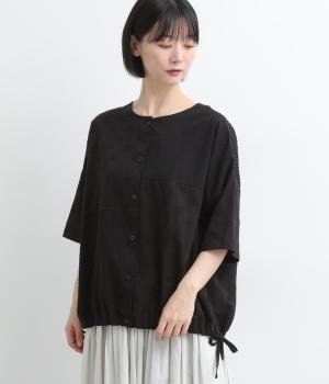 コットンカットジャカードパッチワーク2wayブラウス(裾紐付き)(ブラック-F)