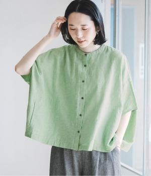 コットンリネン平織りシャンブレーBACKタックスクエアシャツ(ミントシャンブレー-F)