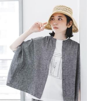 コットンリネン平織りシャンブレーBACKタックスクエアシャツ(ブラックシャンブレー-F)