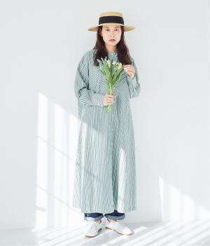コットンドビーストライプ切替ワンピース(グリーンストライプ-F)