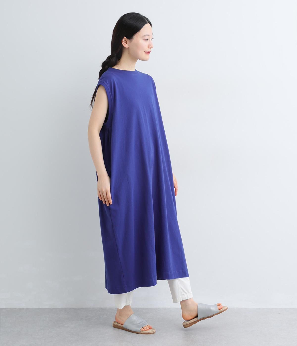 コットンOE天竺サイドタックコクーンワンピース(ロイヤルブルー-F)