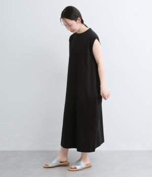 コットンOE天竺サイドタックコクーンワンピース(ブラック-F)