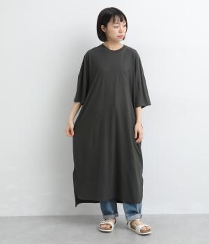 強撚コットン天竺コクーンスリーブワンピース(チャコール-F)
